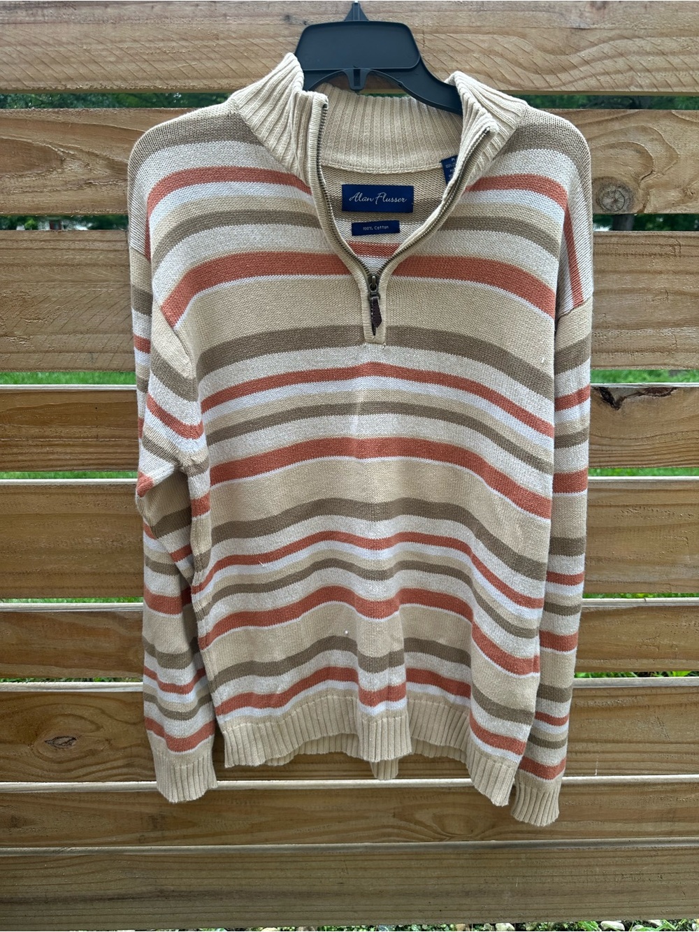 Alan Flusser Beige, Brown & Rust Striped Half-Zip Sweater